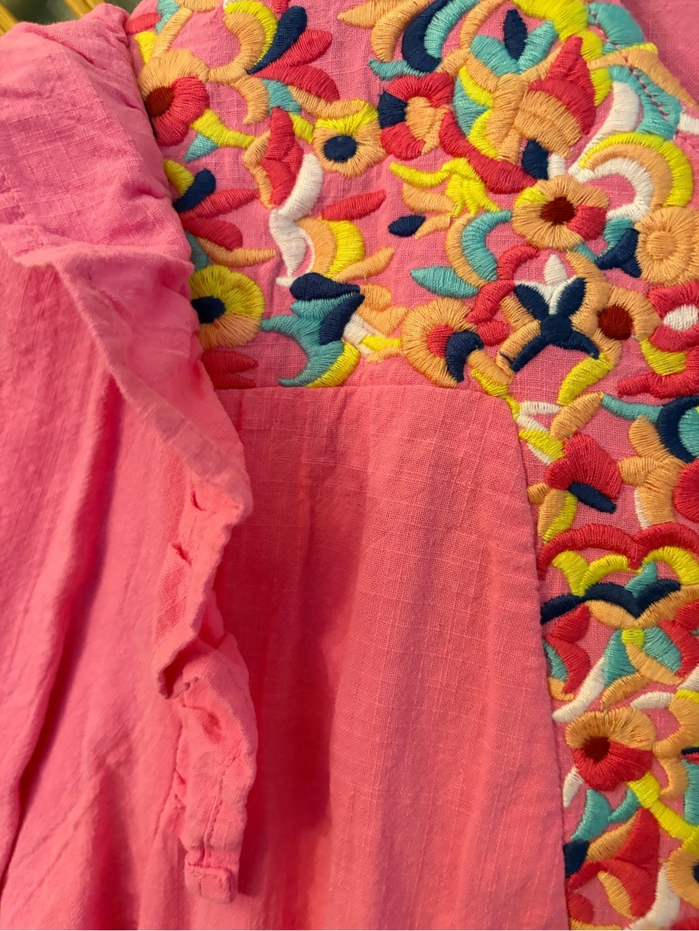 Pink Boho puff sleeve embroidered dress - XL - Picture 5 of 8